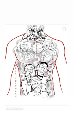 the back view of a man's torso with his hands on his chest and two other