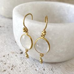 by Robindira Unsworth Handmade at our design studio in California 22k gold vermeil Moonstone Style No. E421-G-MN Opal Stacking Ring, Moonstone Drop Earrings, Bling Earrings, Bezel Necklace, Agate Pendant Necklace, Opal Earrings Stud, Opal Studs, Opal Earrings, Agate Pendant