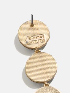 two gold coin shaped pendants on a white background with the words,'happy birthday '