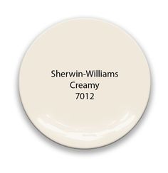 a white plate with the words, shewin - williams creamy 2012 on it