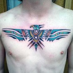 a man with a tattoo on his chest has an eagle design on it's chest