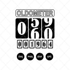 the oldometerer decal is shown in black and white, with four different numbers