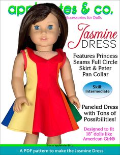 an american girl doll is featured on the cover of dolls & dolls magazine, featuring a red and yellow dress