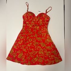 Nwt Urban Outfitters Orion Bustier Mini Dress Xs Red And Gold Adjustable Spaghetti Straps. Retailed For $69 Bustier Mini Dress, Metallic Mini Dresses, Black Leather Dresses, Yellow Floral Dress, Corset Mini Dress, Mini Sundress, Cotton Dress Summer, Bustier Dress, Urban Outfitters Dress