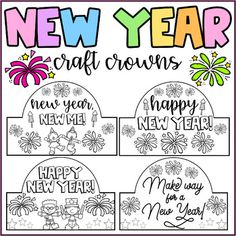 new year's coloring pages for kids with the words happy new year on them