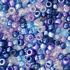 blue and purple glass beads with silver accents