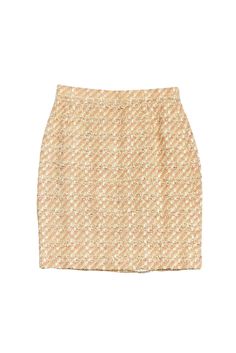 Current Boutique-Louis Feraud - Peach Tweed Skirt Sz 6 Beige Tweed Skirt For Spring, Spring Tweed Pencil Skirt, Spring Beige Tweed Skirt, Spring Party Tweed Skirt, Elegant Orange Skirt For Spring, Elegant Orange Skirt For Work, Formal Beige Mini Skirt For Spring, Spring Party Tweed Mini Skirt, Chic Fitted Peach Skirt