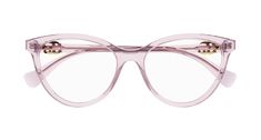 Super feminine and easy-to-wear cat-eye shape in full acetate. Iconic GG mini running logo on both straight temples. Comfortable flat end tips. Running Logo, Pink Cat Eye, Pink Eyeglasses, Pink Frame, Gucci Glasses, Gucci Women, Pink Frames, Gucci Models, Eye Shape