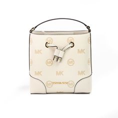 Style: Michael Kors Mercer Small Bucket Drawstring Handbag (Light Cream) Material: Embossed Pebbled Leather Features: Front MK Logo Plate Accent, Drawstring Closure, Adjustable/Detachable Crossbody Strap Measures: 7" H x 7.5" W x 4" D Logo Mk, Drawstring Handbag, Michael Kors Mercer, Small Buckets, Mk Logo, Light Cream, Small Light, Leather Accessories, Crossbody Strap