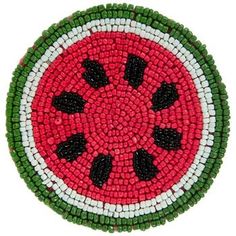 a watermelon beaded coaster on a white background