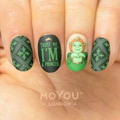 Shrek 05 ✦ Special Edition | MoYou London Amazing Shrek Manicure Dog Birthday Party Pets, Drawing Hair Braid, Fiona Shrek, Princess Fiona, Dog Birthday Party, Disney Nails