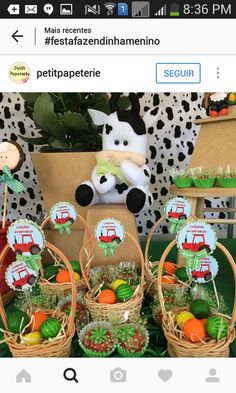 some baskets filled with food on top of a table