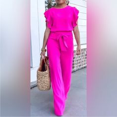 Just In! New- Nwt- Brand New With Tags! Size: 4 Color: Hot Pink Rare Sold Out Style: # 004326 Anya Flutter Sleeve Jumpsuit /Jumper Msrp $198 + Tax Smoke Free Pet Free Home Questions? Leave A Comment Below! Chic Pink Ruffled Jumpsuits And Rompers, Chic Pink Jumpsuits And Rompers With Ruffles, Elegant Pink Short Sleeve Jumpsuits And Rompers, Elegant Pink Short Sleeve Jumpsuit, African Print Dresses, Jumpsuit With Sleeves, Bougainvillea, Print Dresses, African Print