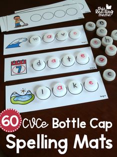 the 50 cvce bottle cap spelling mats are great for kids to practice their letters and numbers