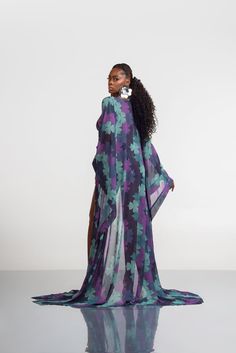 ANU GREEN LONG KAFTAN CHIFFON KIMONO Kimono Set, Printed Kaftan, Chiffon Kimono, Long Kaftan, Infinity Dress, Tie Dye Maxi Dresses, Ankara Fabric, Chiffon Long Sleeve, Fitted Skirt