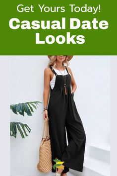 Elevate your fall style with this effortlessly chic trendy outfit for women! The wide leg jumpsuit for women is perfect for casual fall brunch outfits or a women's fall date outfit. Trendy college outfits for girls have never looked so put-together. Embrace the trendy fall clothes vibe by pairing this chic jumpsuit with ankle booties and layered necklaces. An ideal way for college outfits for ladies to look fashionably on-trend. Guaranteed to earn endless compliments! Fall Date Outfit, Trendy College Outfits, Dressy Jumpsuits