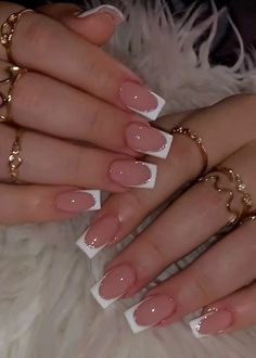 Nails Acrylic With French Tip, Tapered Square French Tip Nails With Glitter, French Tip Nail Designs With Rhinestones, Acrylic Short Nails French Tips, Gel Extensions French Tip, Deep White French Nails, French Tips Birthday Nails, Small Coffin French Tip Nails, Paris Acrylic Nails