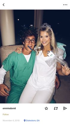 a man and woman dressed in costumes pose for a photo on instagram with the caption's name