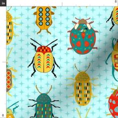 colorful bugs and dots on a blue background