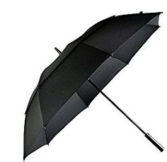 an open black umbrella on a white background