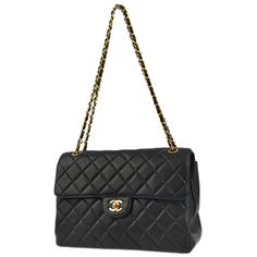 Chanel Black Lambskin Double Sided Classic Flap Shoulder Bag Engraved / Number 44***** Pocket Outside: - Inside: Zipper Pocket x1, Pocket x1 Size(Inch) W 11.4 x H 7.9 x D 3.9 " Strap Drop. 11.8 " Size(cm) W 29.0 x H 20.0 x D 10.0 cm Strap Drop. 30.0 cm Color / Material Black / Lambskin Leather Accessory Serial Sticker Country of Manufacture France SKU Number 171927 Damage Outside Very Good Condition Some scuffs. Inside Good condition Some scuffs. Other - Smell - Chanel Classic Flap Jumbo, Black Quilted Shoulder Bag With Double Handle, Chanel Xl Flap Bag, Vintage Chanel Double Flap, Chanel Vintage Jumbo Flap, Chanel Flap Bag, Classic Flap Bag, Chanel Black, Flap Bag