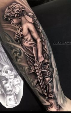 Angle Tattoo For Men, Eagle Tattoo Forearm, Angel Warrior Tattoo, Angle Tattoo, Full Neck Tattoos, Jesus Tattoo Design, Chicano Tattoos Sleeve, Egyptian Tattoo Sleeve, Money Tattoo