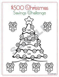 a christmas tree with money on it and the words, $ 500 christmas savings challenge