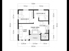 the floor plan for a small house with two bedroom and living room, as well as kitchen