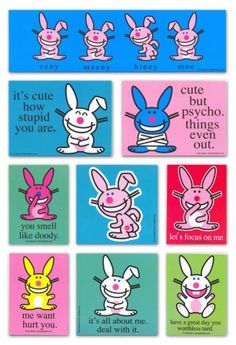 some bunny stickers with different sayings on them