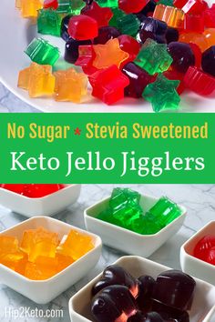 no sugar and stevia sweetened keto jello jiggers on a white plate