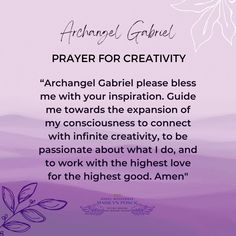 a prayer card with an image of flowers and the words, prayer for creativity on it