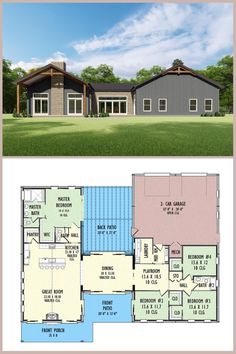 two story house plans with an open floor plan and large front porch, in the middle of