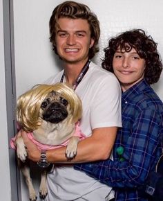 the wig on the dog is so adorable lol Eleven Cosplay, Starnger Things, Charlie Heaton, Finn Stranger Things