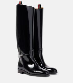 Gucci Black Boots, Gucci Boots, Leather Knee High Boots, Black Boots Women, Knee High Leather Boots, Flat Boots, Gucci Shoes, Shoe Box, Boot Shoes Women