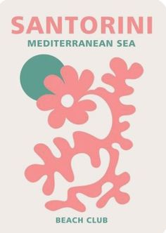 the logo for santorini mediterranean sea beach club, with pink and green flowers