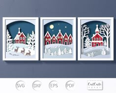 three christmas cards with paper cut out of them