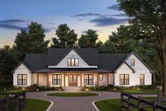 this is an artist's rendering of the farmhouse style home in the country side