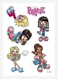 some cartoon girls with different hair colors and makeup looks like they're from bratz