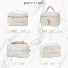 four different types of cosmetic bags on a white marble background with the words bebaboid above them