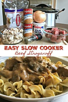 an easy slow cooker beef stroganoni recipe is ready to be eaten