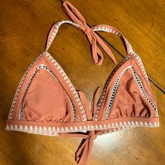 Never Worn Without Tags. Bikini Top With Crochet Detailing. Tie Top And Back, Very Adjustable! Muted Pink/Coral Color Muted Pink, Pink Coral, Tie Top, Coral Color, Shopping List, Womens Swim, Pink Ladies, Coral, Tags