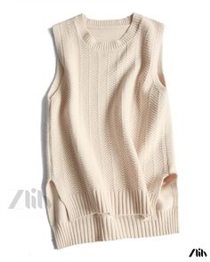 Zlily - Sleeveless Knitted Sweater Vest Sleeveless Knitted Winter Sweater, Winter Knit Sleeveless Sweater Vest, Winter Sleeveless Knit Sweater Vest, Knit Sleeveless Sweater Vest For Winter, Stretch Vest Sweater For Fall, Knitted Sleeveless Vest For Fall, Sleeveless Knitted Vest For Fall, Sleeveless Sweater Vest For Winter Layering, Stretch Textured Knit Sweater Vest For Layering