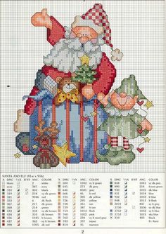 a cross stitch pattern with santa claus on top of presents and other christmas related items