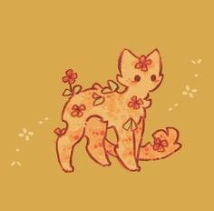 a drawing of a cat with flowers on it's tail