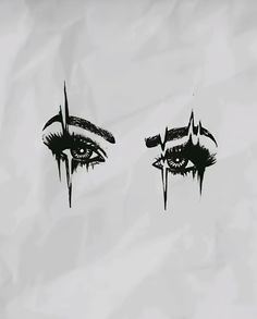 two black and white eyes with dripping paint on them