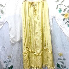 Advance Apparels, Rayon, Embroidered, Pale Lime, Maxi Skirt, Free Sz, Never Worn, Drawstring Waist, Ruffles, Braided Trim, Yellowing Green, Boho/Shabby-Chic Style, Waist: 53” (Stretched), Hips: 61”, Lgth: 43 1/2”, Floor Length Maxi Skirt, Red Maxi Skirt, Pink Pleated Skirt, African Print Skirt, Flowy Maxi Skirts, White Striped Skirt, Black Pleated Skirt, Wrap Maxi Skirt, Red Maxi