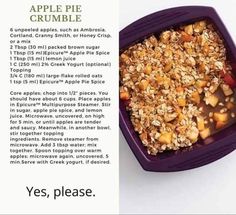 the recipe for an apple pie crumble is shown