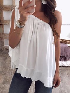 Blouse Necklines, Ruffle Hem Blouse, Elegante Y Chic, Neckline Designs, Loose Blouse, Trend Fashion, Loose Tops, Women Shirts Blouse, Chiffon Blouse