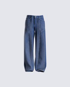 You simply can't go wrong with a classic, but unique pair of wide-leg blue jeans 💙Made from medium-wash denim, they're constructed with a long inseam, paneled front, and back patch pockets for a new take on the classic blue jeans 😮‍💨 Y2k Jeans Png Front And Back, Blue Wide Leg Jeans, Korean Life, Jean Set, Clothes Teen, Fuzzy Skirt, Chanel Jeans, Luxury Stuff, White Corset Dress