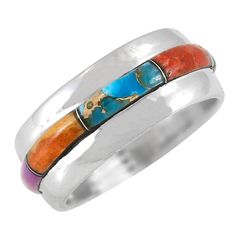 PRICES MAY VARY. 925 Sterling Silver (Solid) Genuine Turquoise, Coral, Lab Opal, and Purple Turquoise (natural turquoise that has been treated & color-enhanced). Color/shades/matrix will vary (sometimes dramatically). Approx 1/3" wide (see ruler image) Premium Quality | Imported Distinctive eternity band ring (also makes a great wedding band!) made of solid sterling silver & genuine gemstones. Gorgeous with touch of Southwest flair that is always exciting! See ruler images for size/dimensions.No Multicolor Turquoise Gemstone Ring In Sterling Silver, Gift Multicolor Multi-stone Turquoise Ring, Unique Multicolor Cabochon Turquoise Ring, Sterling Silver Round Turquoise Multi-stone Ring, Turquoise Multi-stone Gemstones In Sterling Silver, Eternity Band Ring, Genuine Turquoise, Natural Turquoise, Eternity Bands